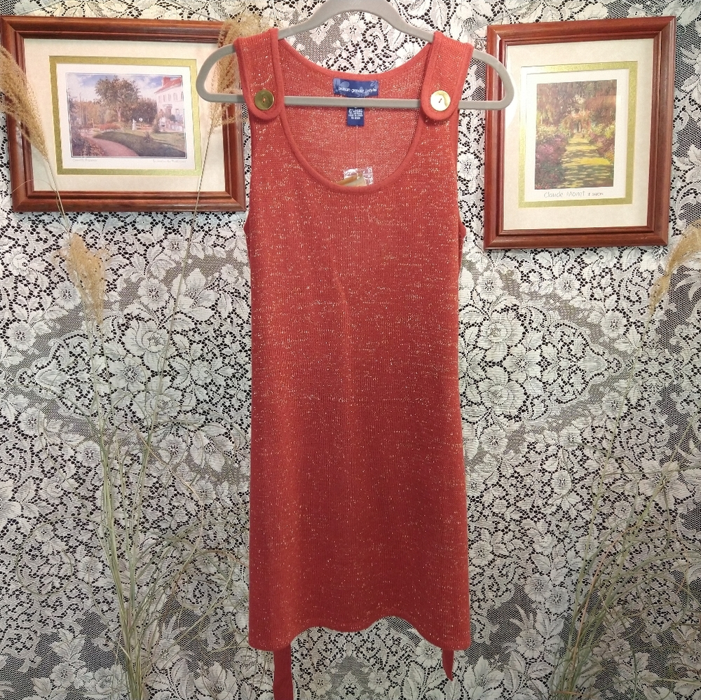 Susan Graver orange gold metallic tunic or dress belted knit new with tags